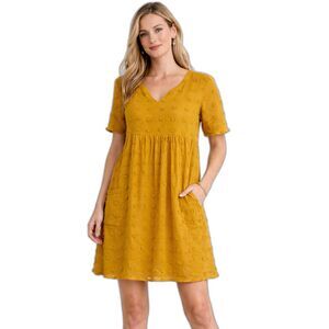 MIHOLL Mustard Yellow Textured Babydoll Tunic Top Size Small NWT Flowy Boho